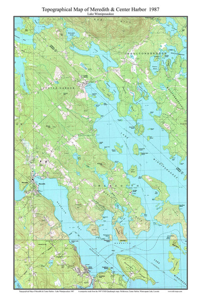 Meredith & Center Harbor - Lake Winnipesaukee 1987 - Custom USGS Old Topo Map - New Hampshire