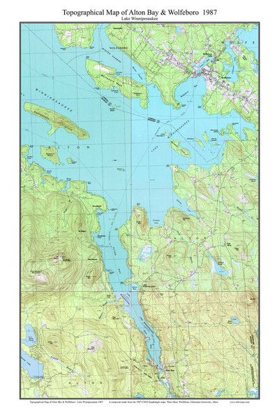 Alton Bay & Wolfeboro - Lake Winnipesaukee 1987 - Custom USGS Old Topo Map - New Hampshire