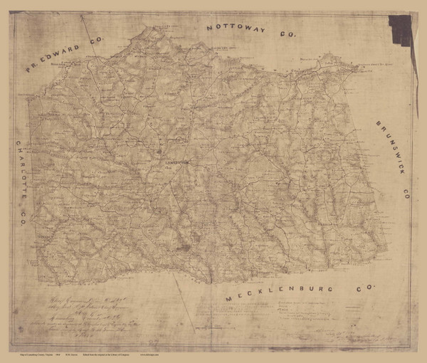 Lunenburg County Virginia 1864 - Old Map Reprint