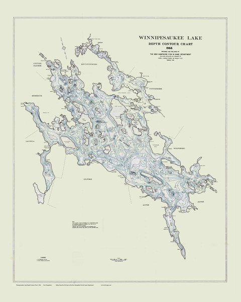 Lake Winnipesaukee Bathymetric Chart, New Hampshire 1966 - Old Map Reprint