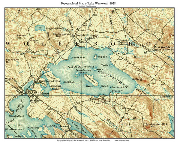 Lake Wentworth 1928 - Custom USGS Old Topo Map - New Hampshire