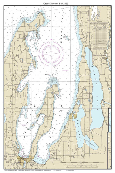 Grand Traverse Bay 2023 Lake Michigan Harbor Chart Reprint Great Lakes 7 - Custom
