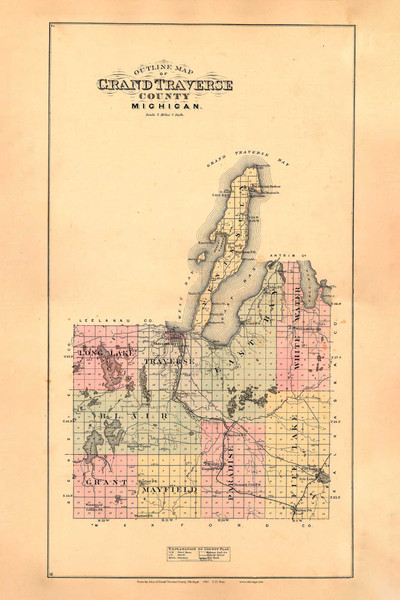 Grand Traverse County, Michigan 1881 Old Map Print - Grand Traverse Co. 06-07