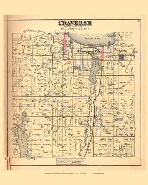 Traverse, Michigan 1881 Old Town Map Print - Grand Traverse Co. 39