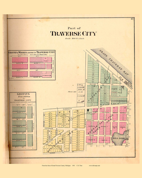 Part of Traverse City & Additions to Traverse City, Michigan 1881 Old Town Map Print - Grand Traverse Co. 45