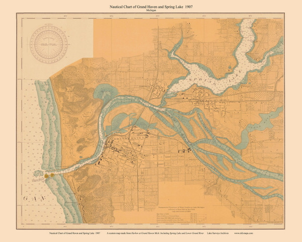 Grand Haven & Spring Lake 1907 Lake Michigan Harbor Chart Reprint Great Lakes 7 - Custom