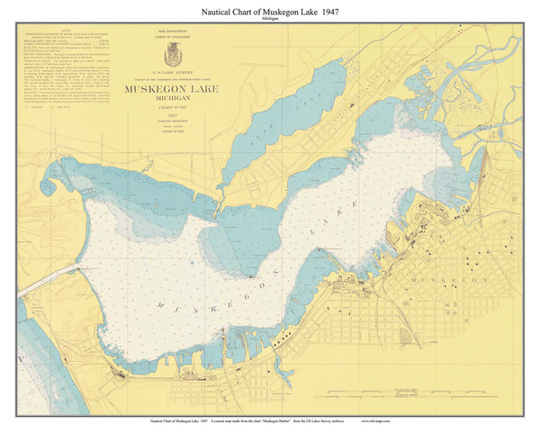 Muskegon Lake 1947 Lake Michigan Harbor Chart Reprint Great Lakes 7 - Custom