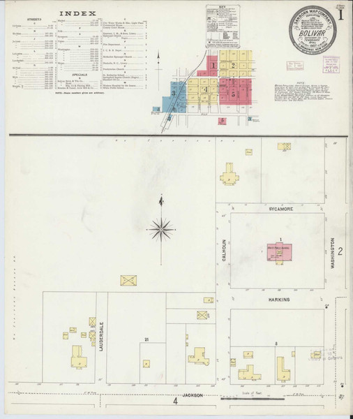 Bolivar Tennessee 1907 - Fire Insurance Index - Old Map Reprint