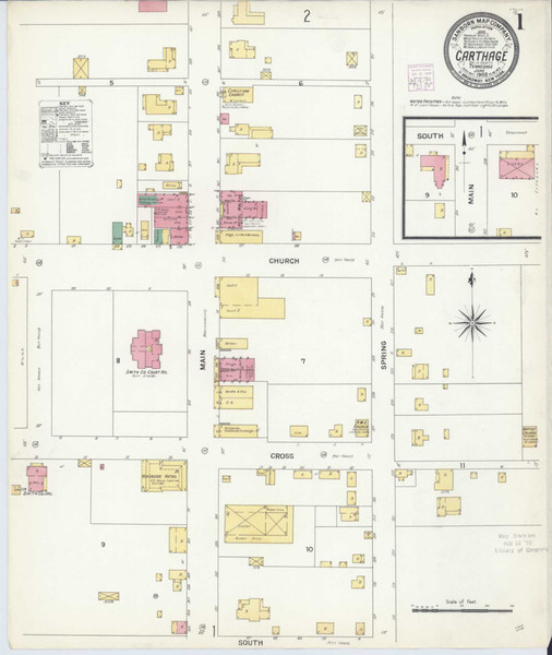 Carthage Tennessee 1908 - Fire Insurance Index - Old Map Reprint