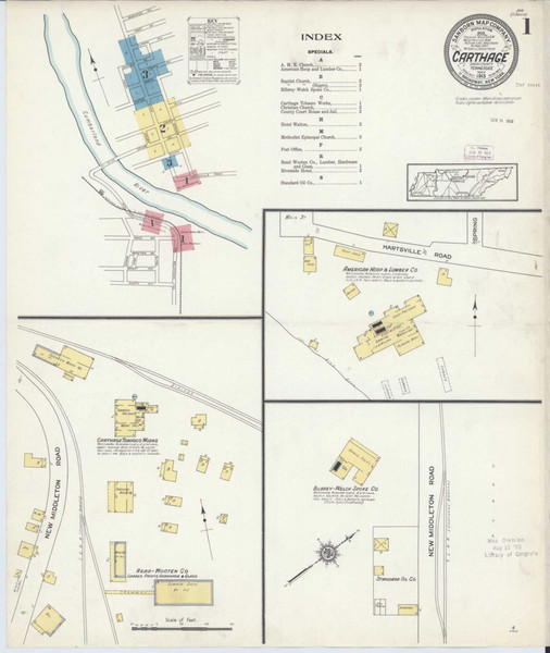 Carthage Tennessee 1913 - Fire Insurance Index - Old Map Reprint