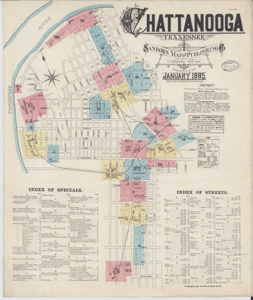 Chattanooga Tennessee 1885 - Fire Insurance Index - Old Map Reprint
