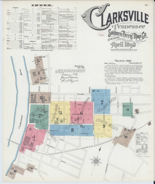 Clarksville Tennessee 1893 - Fire Insurance Index - Old Map Reprint