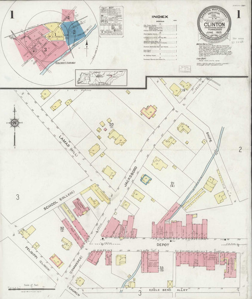 Clinton Tennessee 1925 - Fire Insurance Index - Old Map Reprint