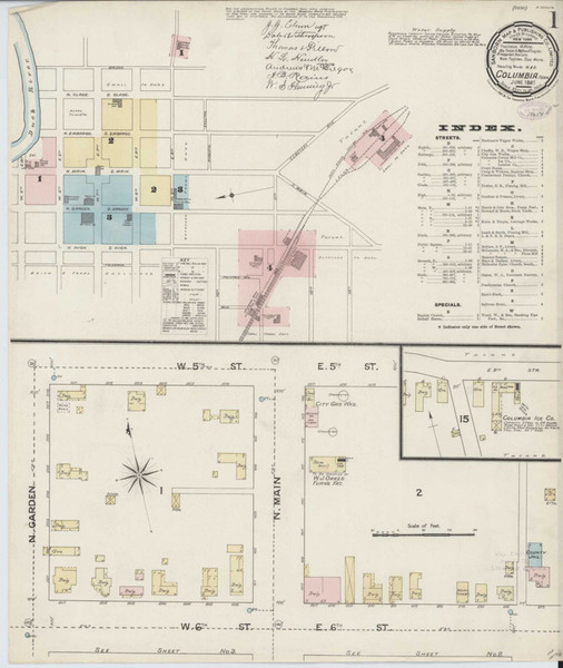 Columbia Tennessee 1887 - Fire Insurance Index - Old Map Reprint