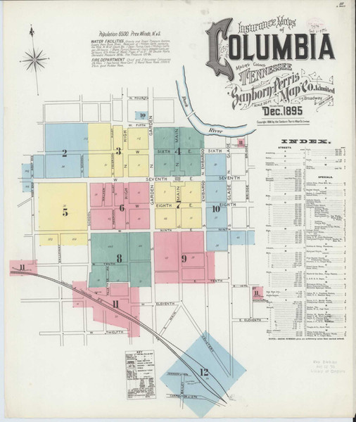 Columbia Tennessee 1895 - Fire Insurance Index - Old Map Reprint