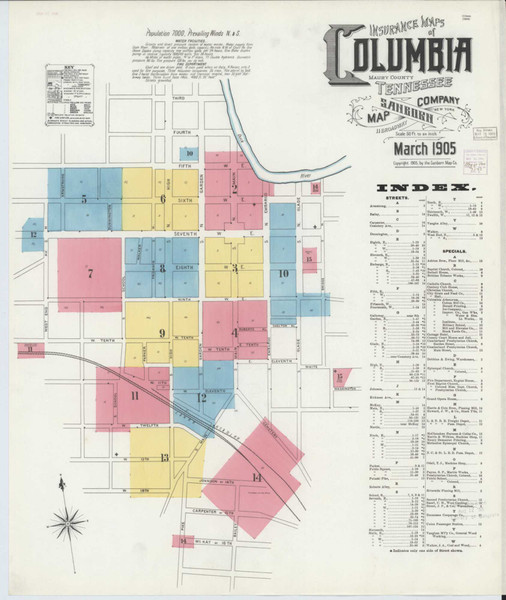 Columbia Tennessee 1905 - Fire Insurance Index - Old Map Reprint