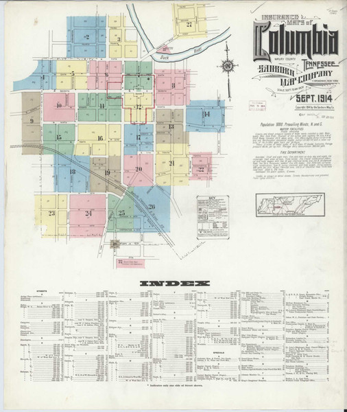 Columbia Tennessee 1914 - Fire Insurance Index - Old Map Reprint