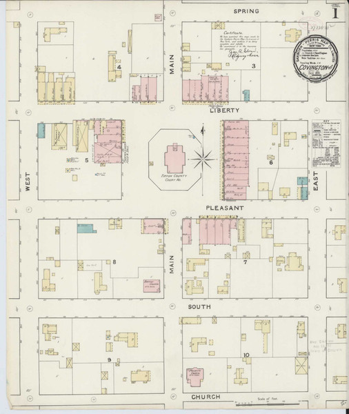 Covington Tennessee 1891 - Fire Insurance Index - Old Map Reprint