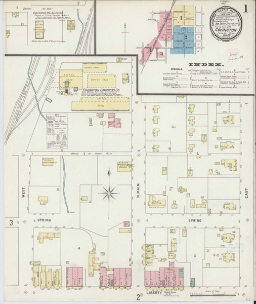 Covington Tennessee 1896 - Fire Insurance Index - Old Map Reprint