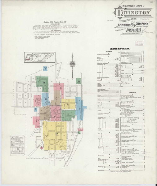 Covington Tennessee 1916 - Fire Insurance Index - Old Map Reprint