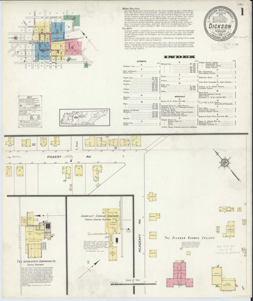 Dickson Tennessee 1913 - Fire Insurance Index - Old Map Reprint