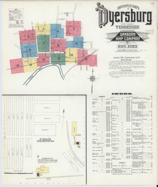 Dyersburg Tennessee 1909 - Fire Insurance Index - Old Map Reprint