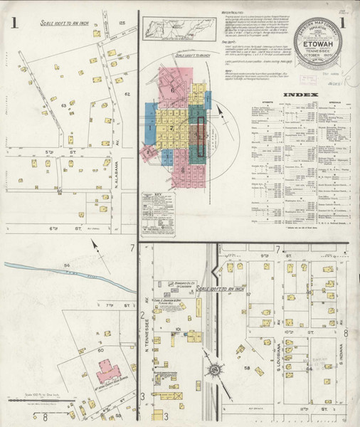 Etowah Tennessee 1925 - Fire Insurance Index - Old Map Reprint