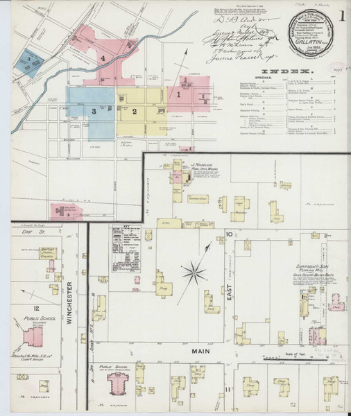 Gallatin Tennessee 1888 - Fire Insurance Index - Old Map Reprint