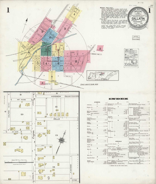 Gallatin Tennessee 1924 - Fire Insurance Index - Old Map Reprint