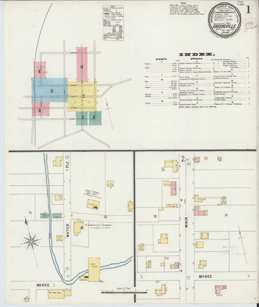 Greeneville Tennessee 1897 - Fire Insurance Index - Old Map Reprint