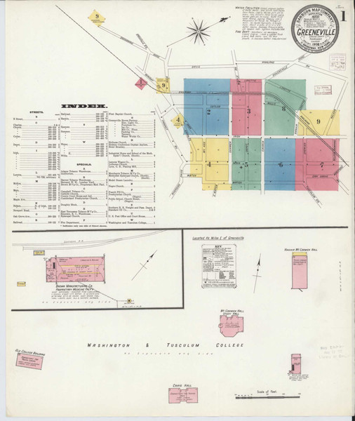Greeneville Tennessee 1908 - Fire Insurance Index - Old Map Reprint