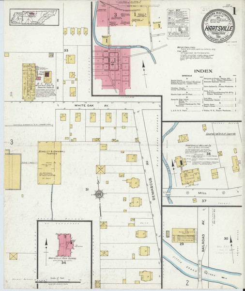Hartsville Tennessee 1920 - Fire Insurance Index - Old Map Reprint