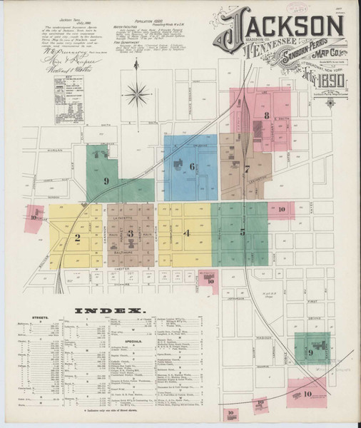 Jackson Tennessee 1890 - Fire Insurance Index - Old Map Reprint