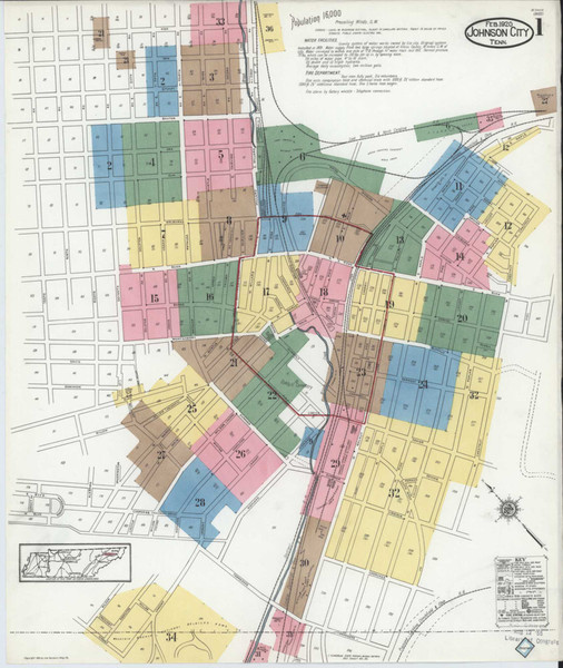 Johnson City Tennessee 1920 - Fire Insurance Index - Old Map Reprint