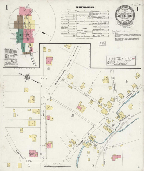 Jonesboro Tennessee 1924 - Fire Insurance Index - Old Map Reprint