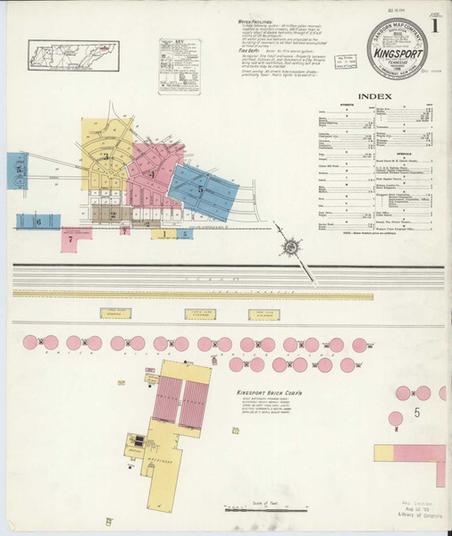 Kingsport Tennessee 1916 - Fire Insurance Index - Old Map Reprint