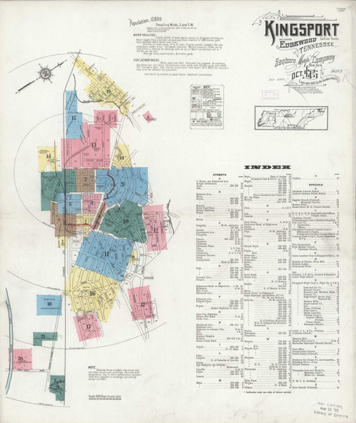 Kingsport Tennessee 1925 - Fire Insurance Index - Old Map Reprint