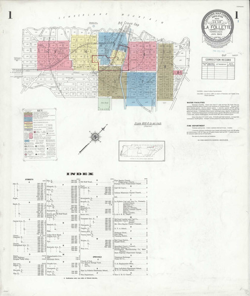 La Follette Tennessee 1943 - Fire Insurance Index - Old Map Reprint