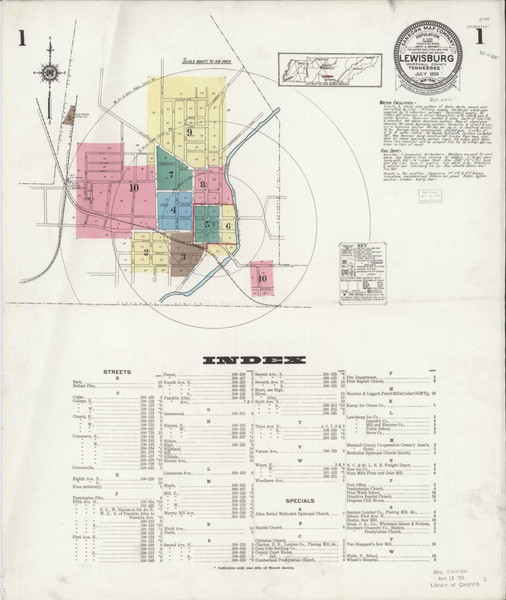 Lewisburg Tennessee 1924 - Fire Insurance Index - Old Map Reprint