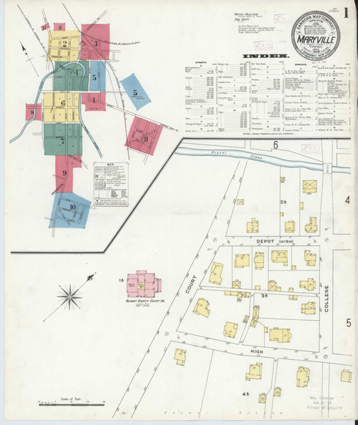 Maryville Tennessee 1909 - Fire Insurance Index - Old Map Reprint
