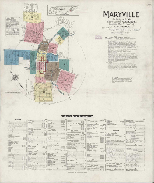 Maryville Tennessee 1925 - Fire Insurance Index - Old Map Reprint