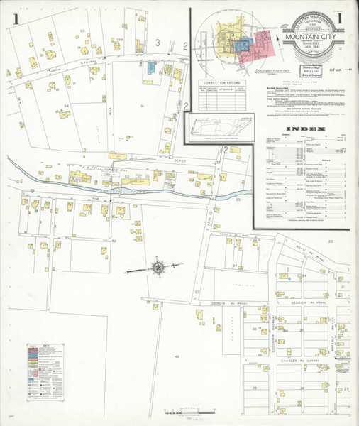 Mountain City Tennessee 1941 - Fire Insurance Index - Old Map Reprint