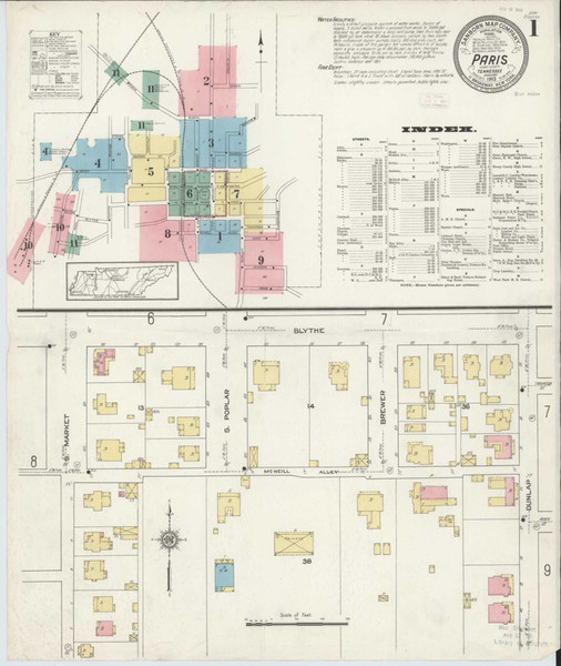 Paris Tennessee 1913 - Fire Insurance Index - Old Map Reprint
