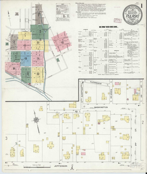 Pulaski Tennessee 1910 - Fire Insurance Index - Old Map Reprint