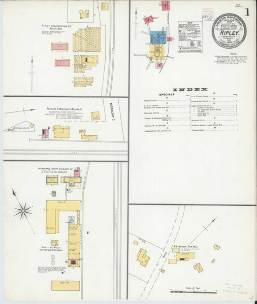 Ripley Tennessee 1905 - Fire Insurance Index - Old Map Reprint