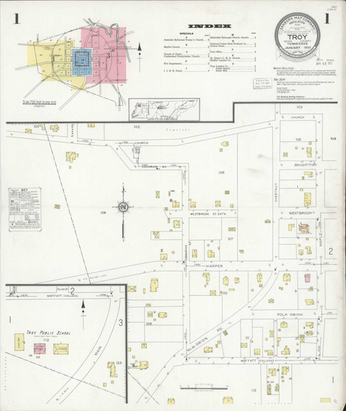 Troy Tennessee 1930 - Fire Insurance Index - Old Map Reprint