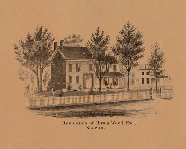 Residence of  Hiram Weed - Sharon Connecticut 1853 Old Town Map Custom Print - Excerpt from Sharon Town Map