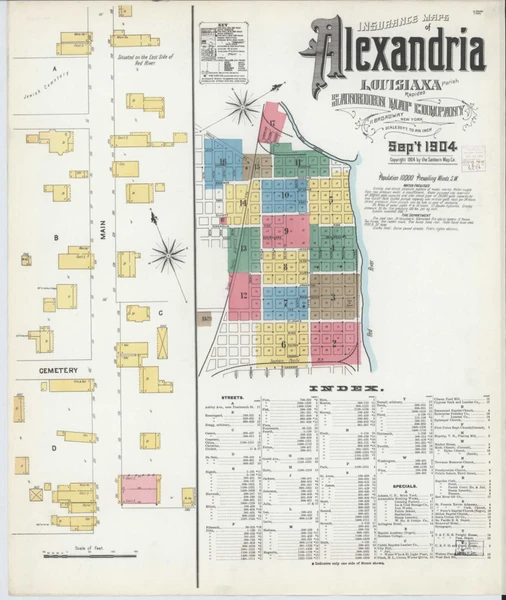 Alexandria Louisiana 1904 - Fire Insurance Index - Old Map Reprint