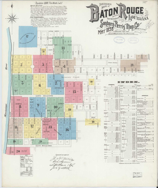 Baton Rouge Louisiana 1898 - Fire Insurance Index - Old Map Reprint
