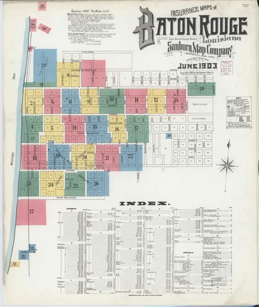Baton Rouge Louisiana 1903 - Fire Insurance Index - Old Map Reprint